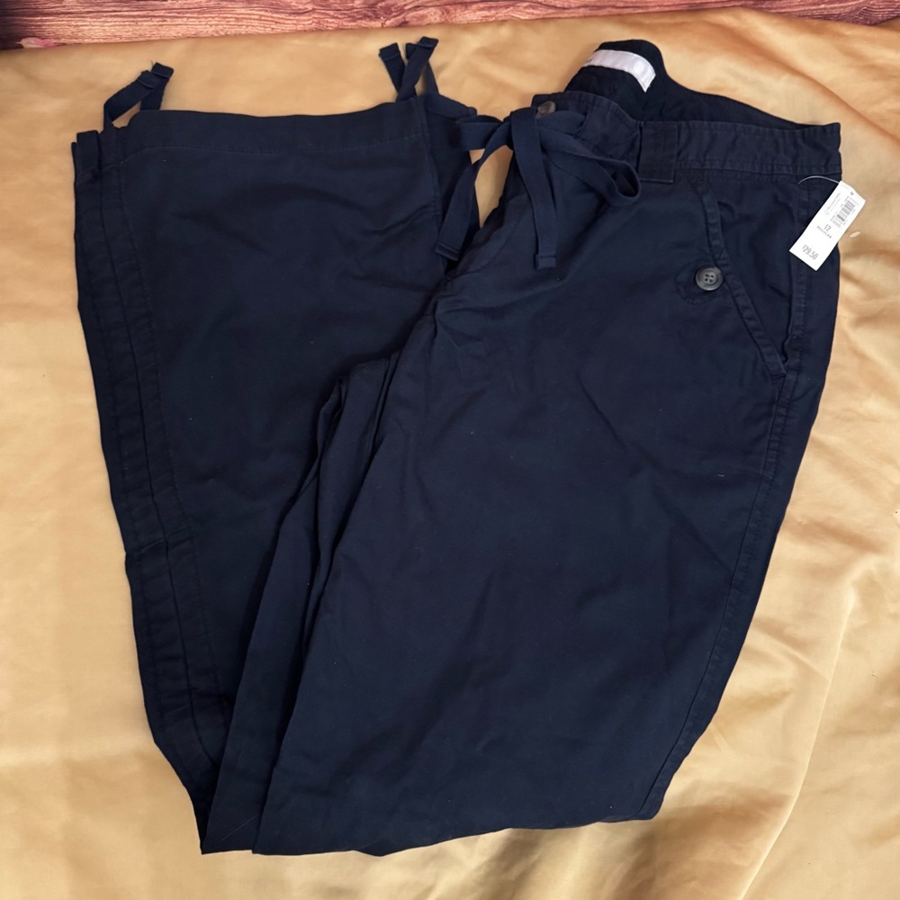 NWT Old Navy Tie Waist Pants Women 12 Blue High Rise Casual Workwear